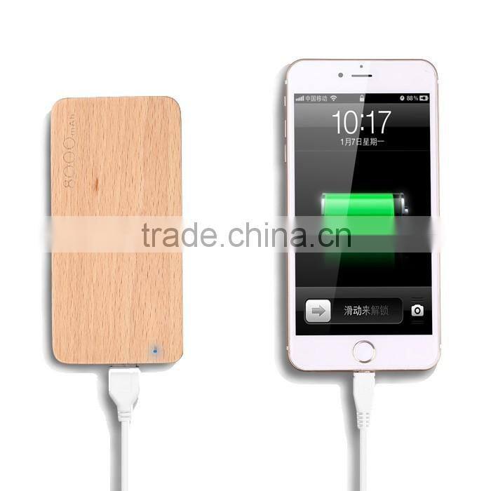 Beautiful mini wood Power Bank 8000mah/ Portable Mobile Power Bank/lipstick usb battery charger