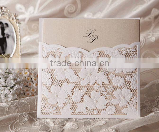 white round craved pearly-lustre golden plating Wedding Invitation Card and envelope