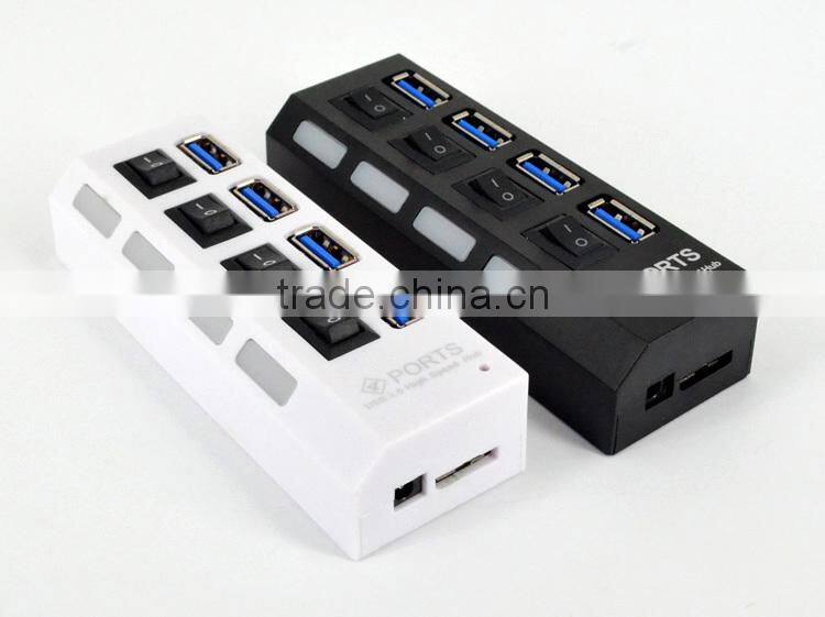 4-port USB 3.0 Hub with Individual Power Adapter /Switch and LED Lighting