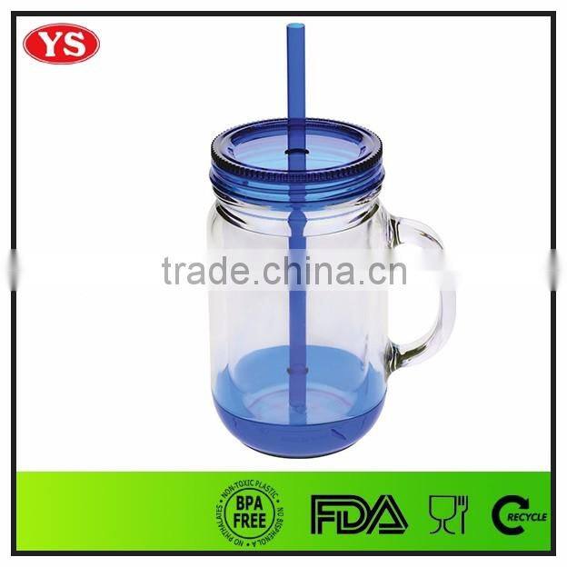 20oz bpa free insulated plastic mason jars mug with straw and lid