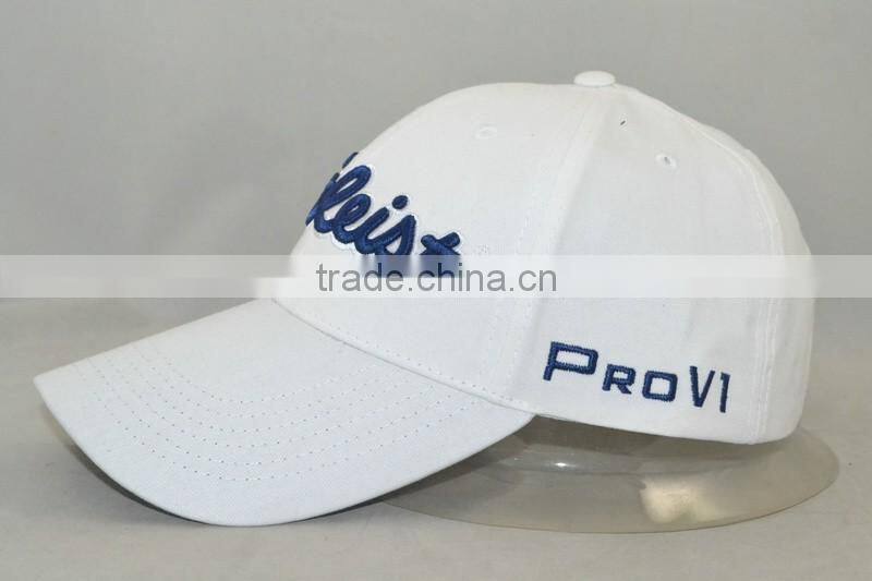 Professional custom 6 panel / 100% cotton/white/blue embroidery trademark/baseball cap
