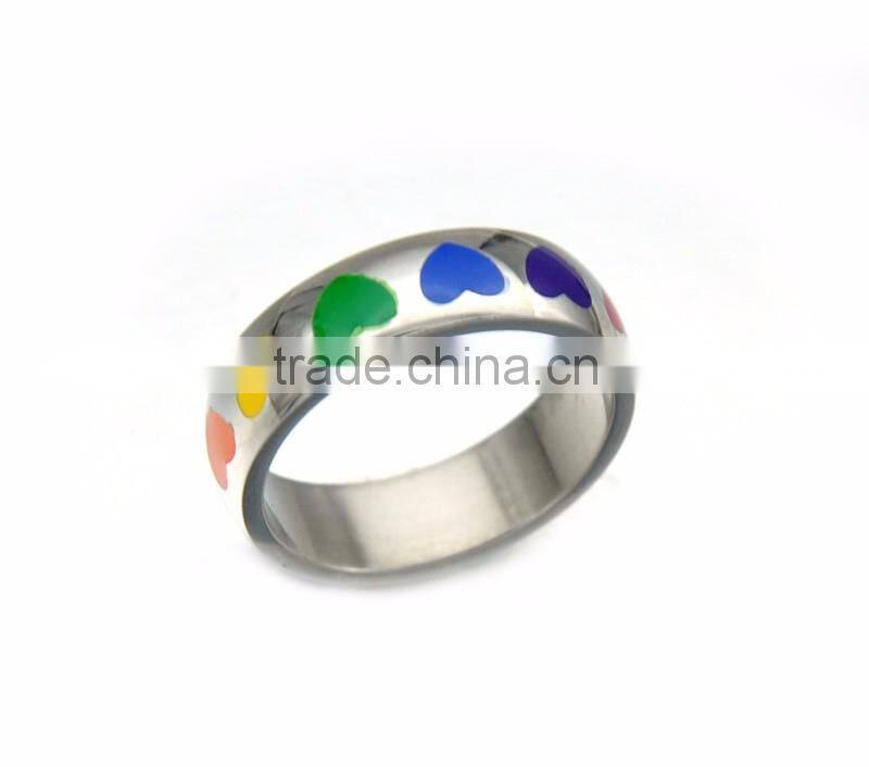 2016 Popular Enamel Heart Silver Gay Wedding Band Jewelry Stainless Steel Rainbow Rings
