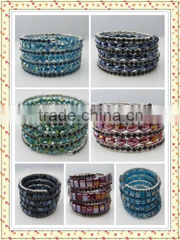 5 row pearl and rhinestone graduated wraparound coil bracelet-BRW060429