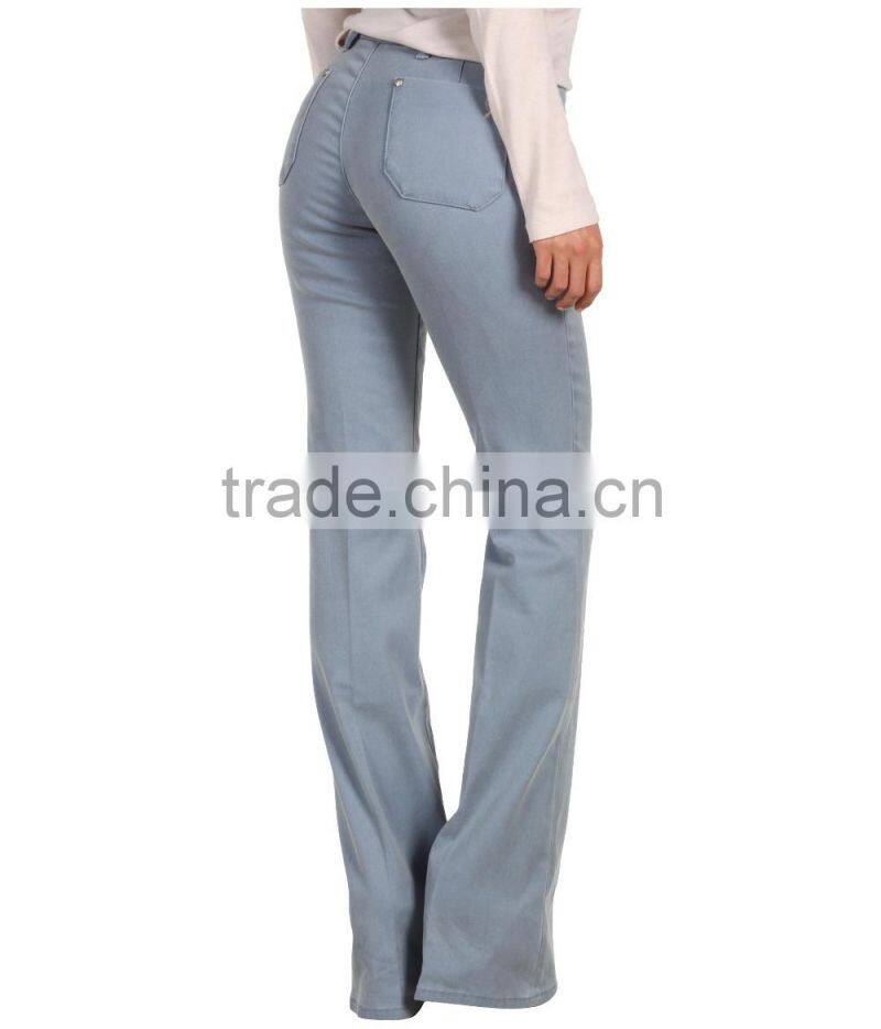 Flared jean skims the hips nips in at the knee kicks out at the upper calf for an elongated shape. (LOTX276)