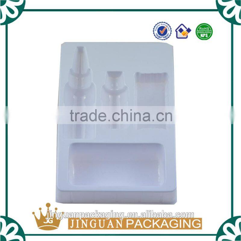 Custom flocking blister tray for cosmetic, cosmetic plastic blister tray, plastic cosmetic tray