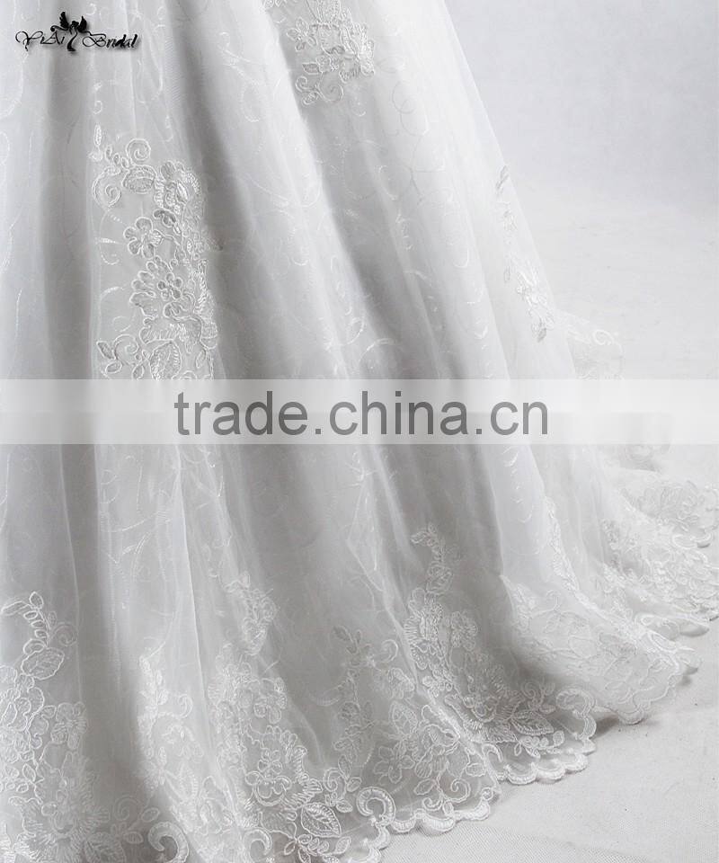 RSW928 Cap Sleeves Illusion Neckline See Through Back Lace Wedding Dresses Mermaid With Detachable Train