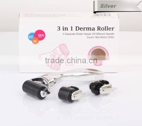 Womens facial hair removal skin caring equipment derma roller 3 in 1 changable heads