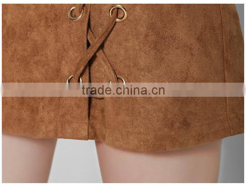 Bonvatt Fashion sexy high waist belt suede package hip skirt