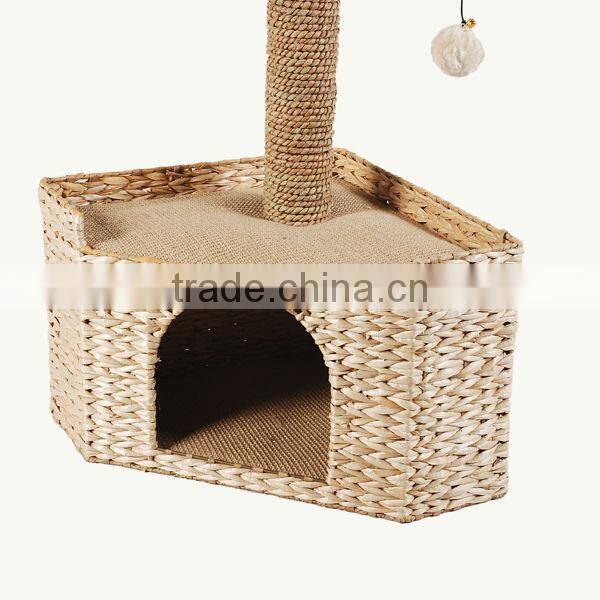 S&D handmade durable Water Hyacinth multifunction cat house with Climb and Scratch cat toy