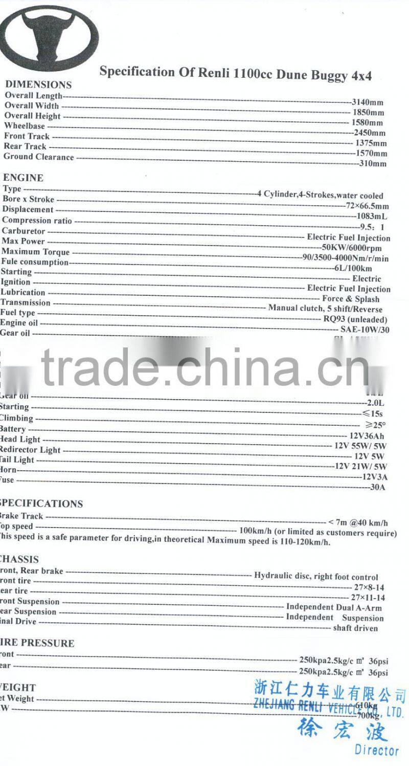 new model 2016 4*4 1100cc Renli road legal buggy hot sale