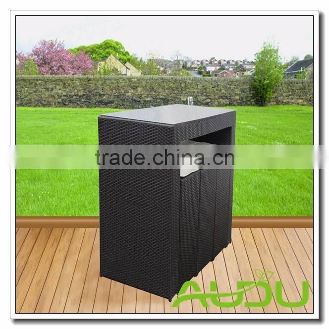 Audu High Back Bar Stool Set Outdoor Rattan Bar Stool Set in Brown