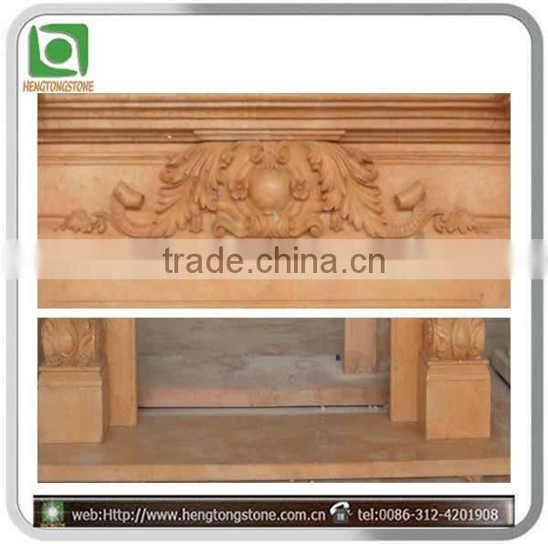 Stone Carving Yellow Fireplace Mantel With Flower