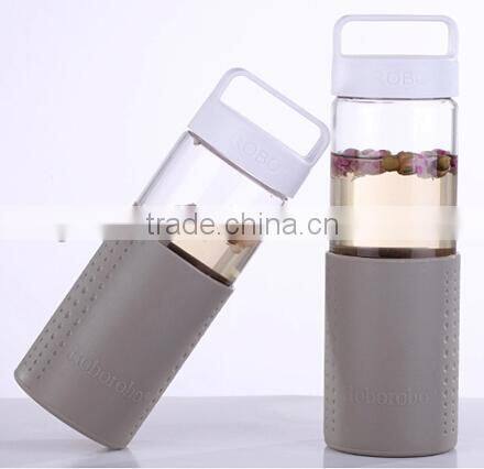 Supply Creative fashion Portable lead-free glass bottle / silicone sports cup (450ml)