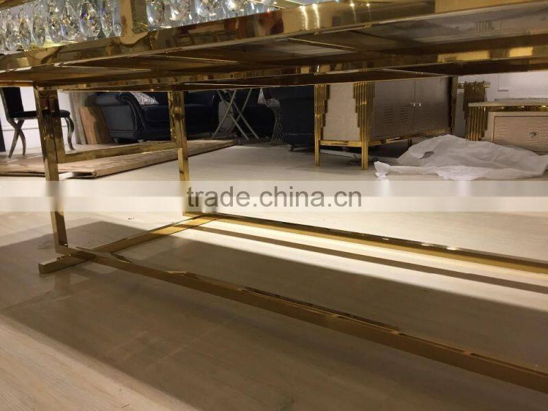 glass top center glass wedding table with crystal decoration