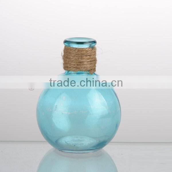 home decor Spray blue bottle & candy color vase with hemp rope