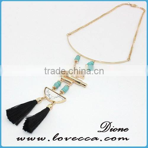Wholesale synthetic gemstone tassel necklace with long gold druzy chain