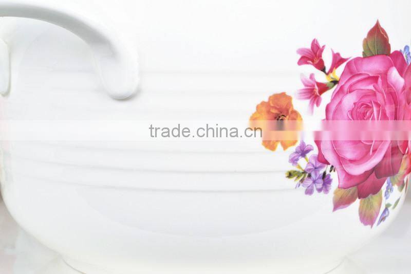 8"ceramic round microwave oven pot with glass lid