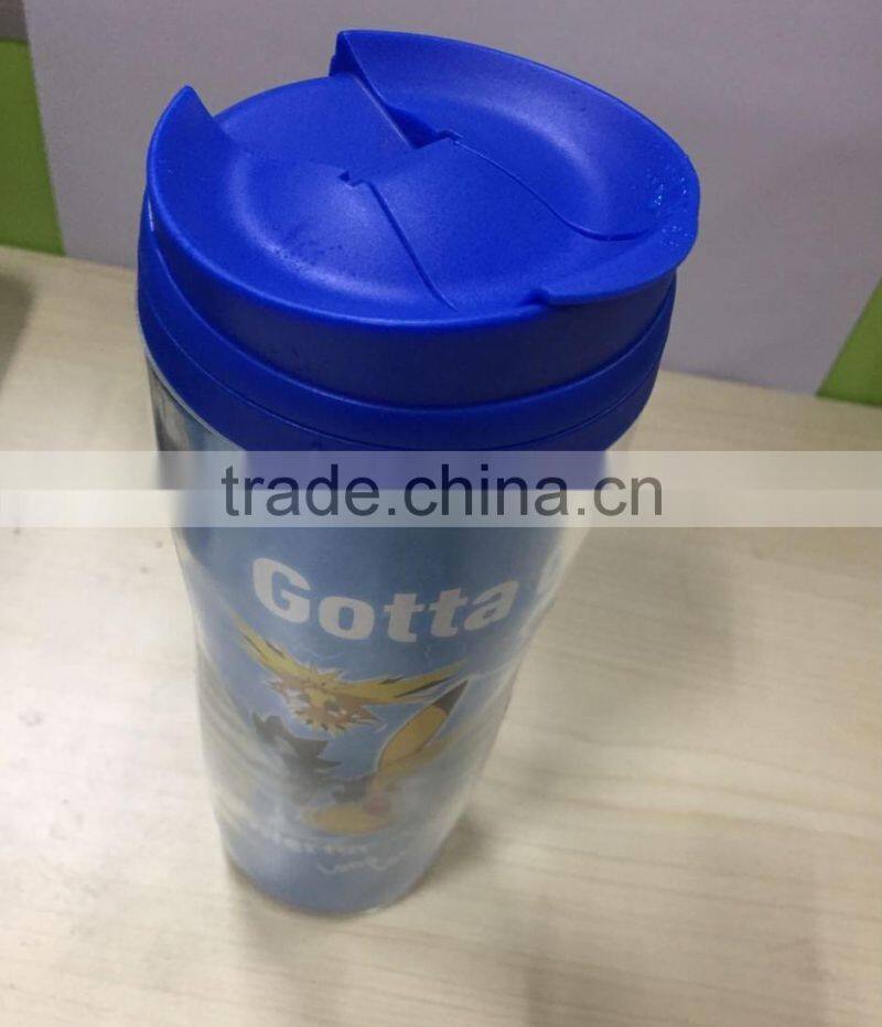 hot sale plastic double wall mug 350ml with customized logo