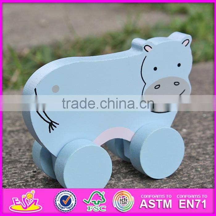 2017 New products kids animal toy wooden toy wheels W04A317