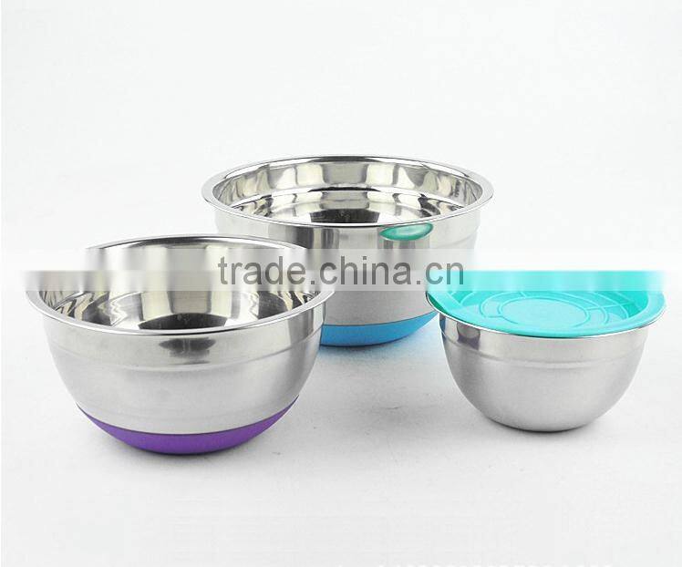 wholesale non-slip Stainless Steel Mixing salad bowl with spout