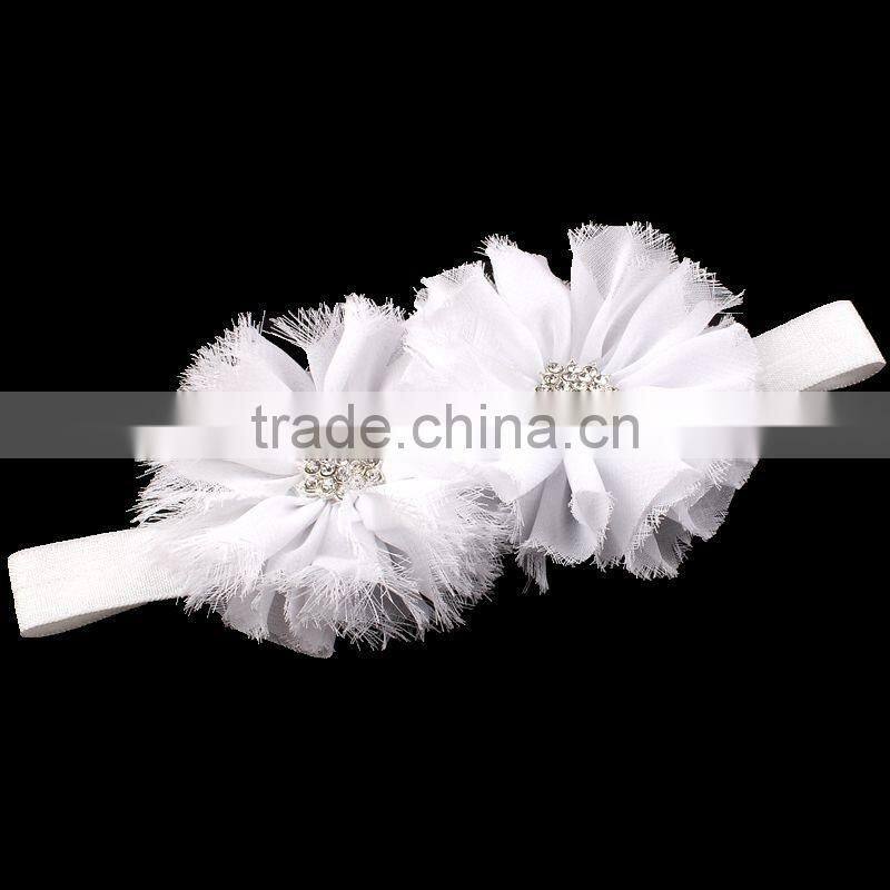 shabby chiffon flower headband with rhinestone center for kids hair accessories