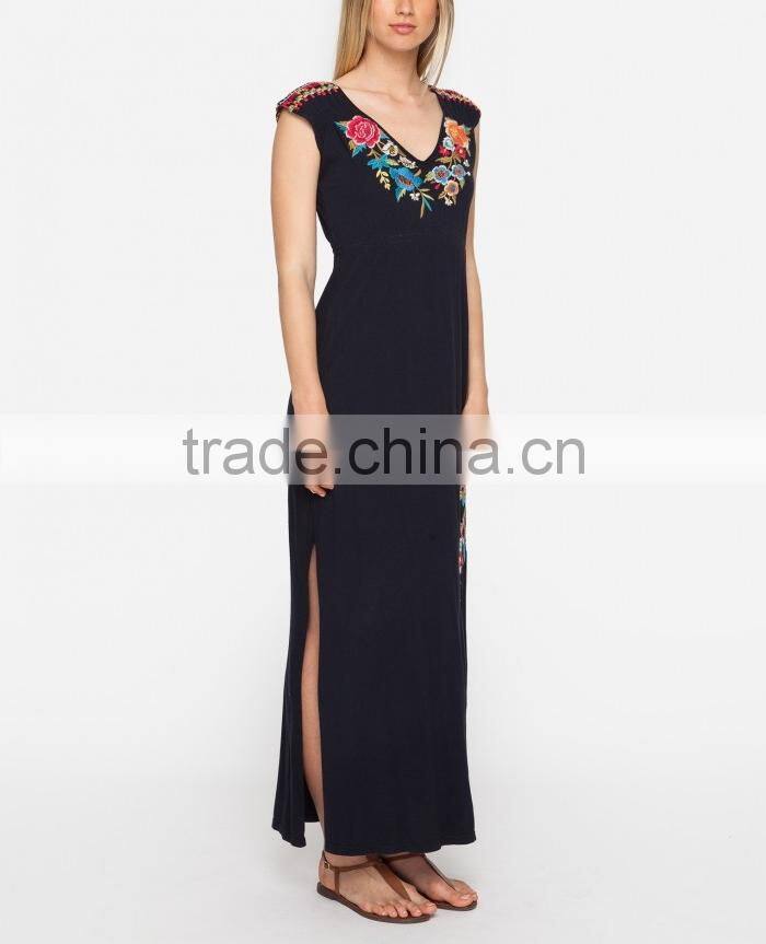 Boho Sleeveless Side Slit Maxi Plus Size Long Embroidered Dress HSd5179