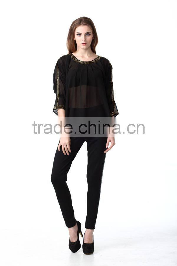 High Quality Fashion Embellished Tops Ladis Blouse