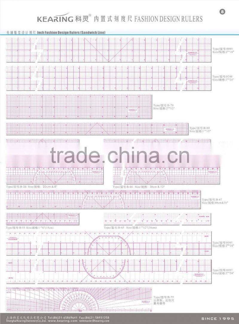 Kearing Sandwich line printing 1.2mm thick plastic clothes sewing quiting ruler #B-50