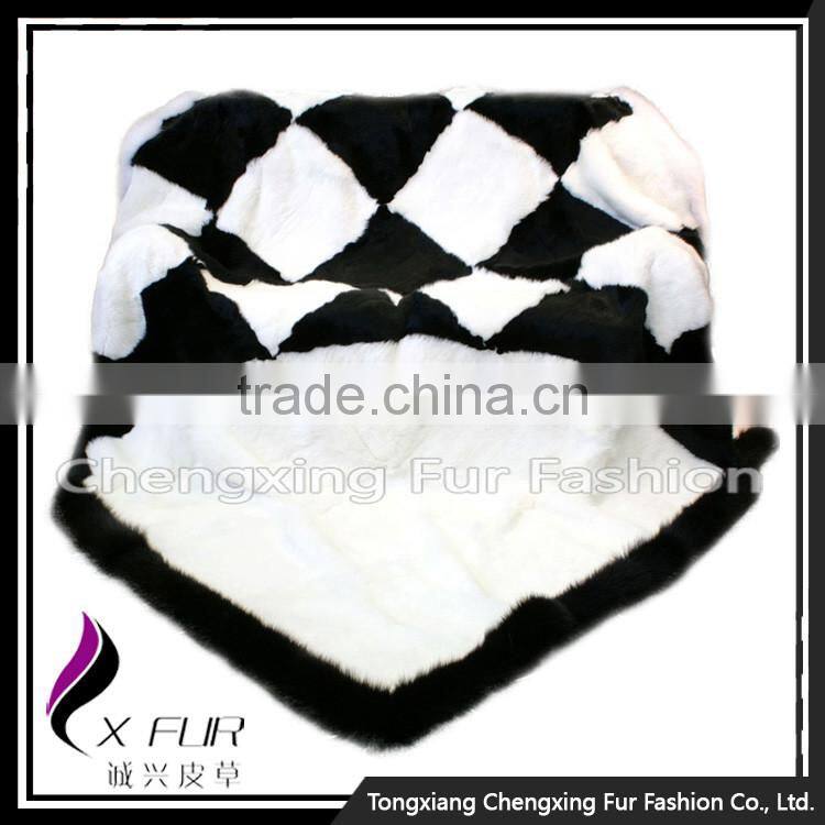 CX-D-118 Promotion Gift Blanket Rabbit Fur Blanket Soft Warm Throw Blanket with Fox Trim