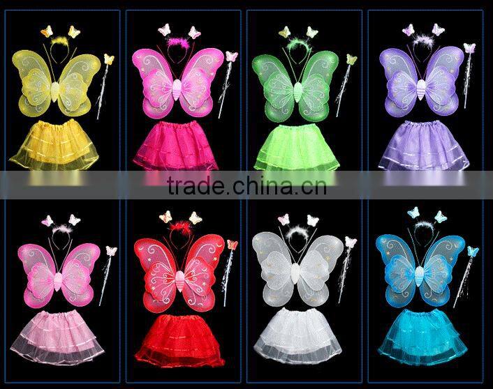 2017hot selling nylon colorful fairy wings Wholesale Double layers 4 pieces tutu set butterfly wings