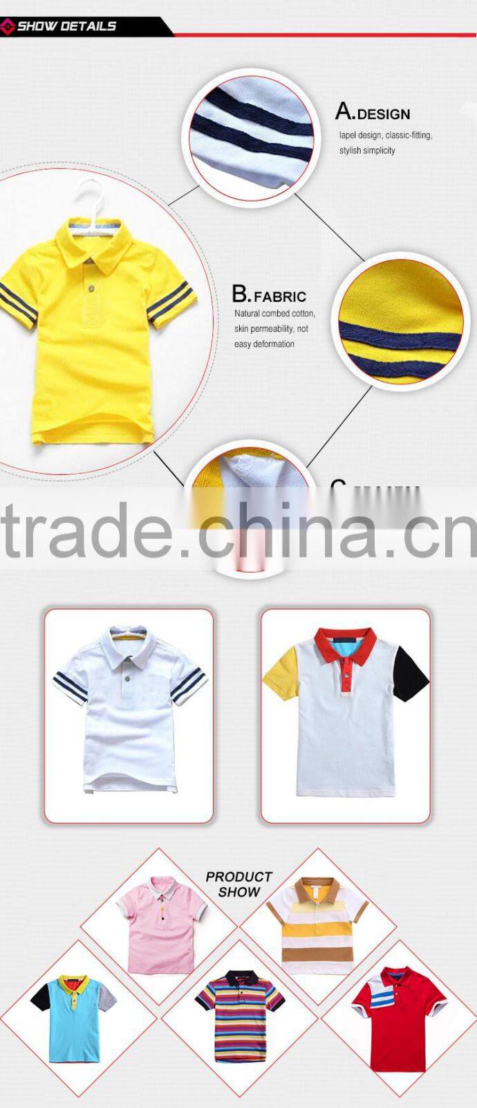 Yellow/white summer short sleeve kids school uniform polo