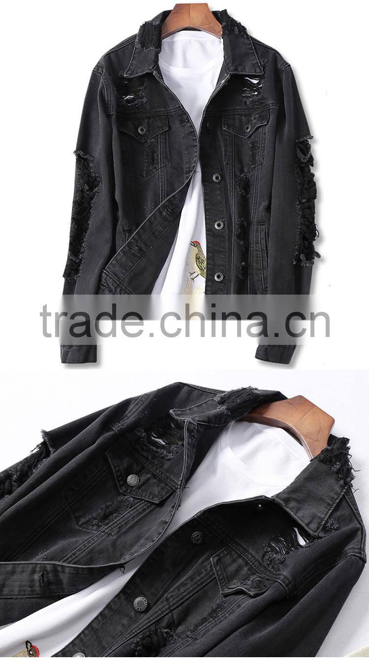 Custom boyfriend style oversized fit jeans jacket women plain distressed denim jacket