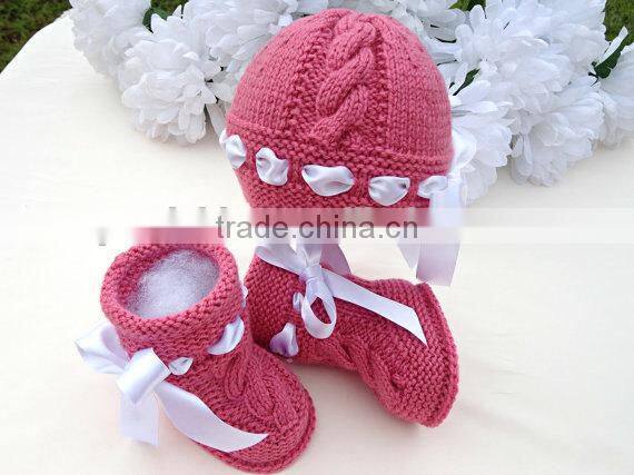 Baby Hand Knitted Hats With Shoes Winter Fashion Crochet Clothes Set For Kids