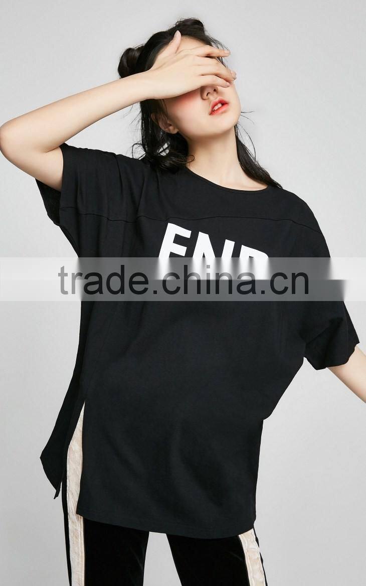 2017 wholesale white t-shirt custom screen printing longline t shirt