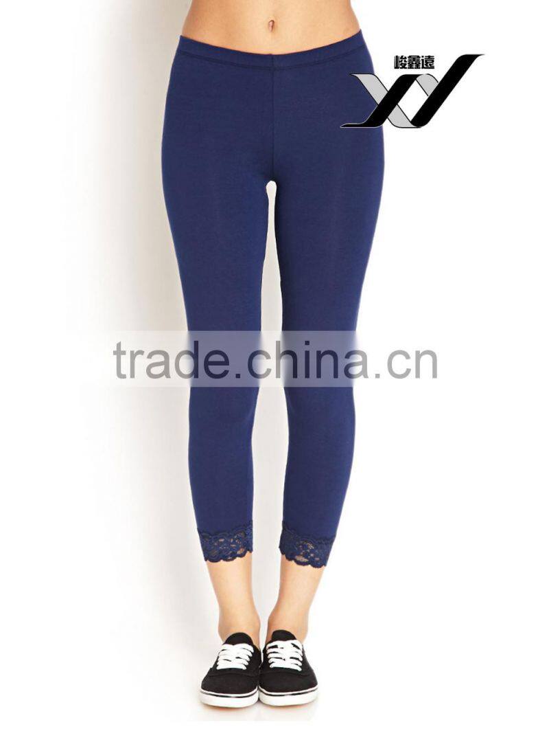 wholesale fitness women leggings with lace bottom and ninth length