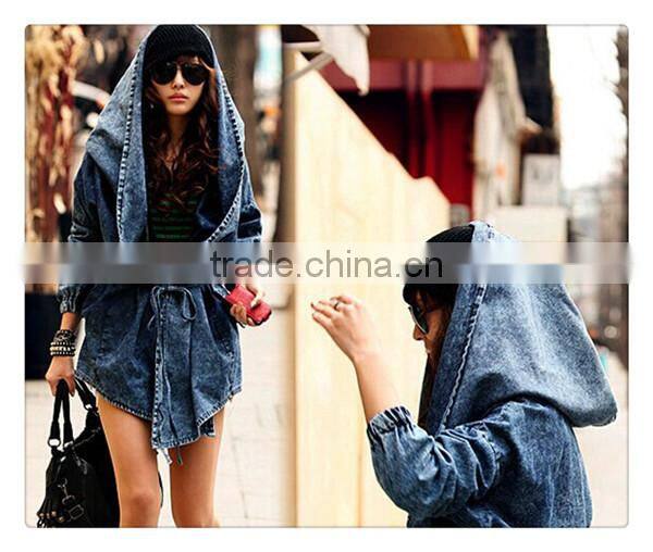 Spring new design european style women oversize hooded denim trench coat
