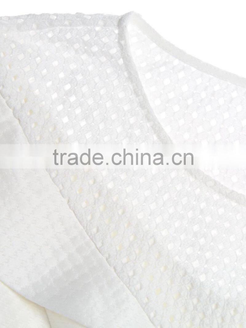Girls solid color white fashion high quality hollow out jacquard dress manufacturer in Guangzhou