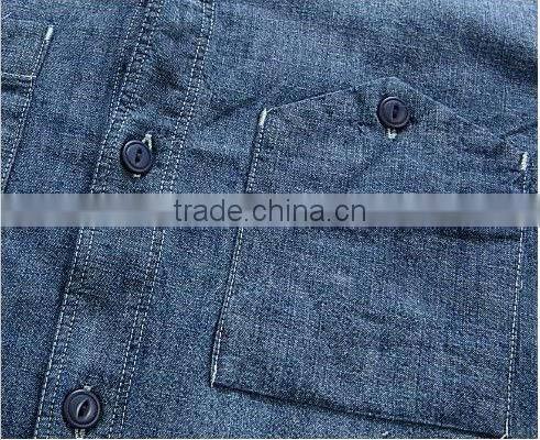100% cotton dark blue washed cowboy long sleeve casual shirts for men with two pockets