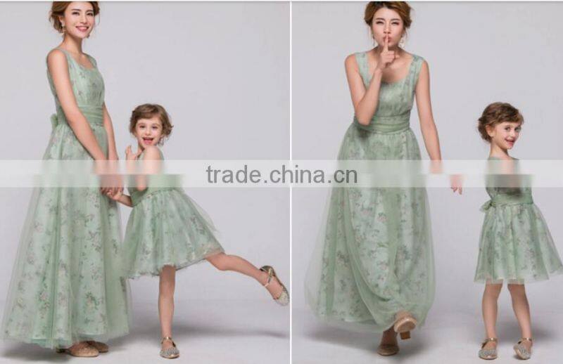 2015 new design floral Chiffon mother and daughter clothing, mother and daughter dress design