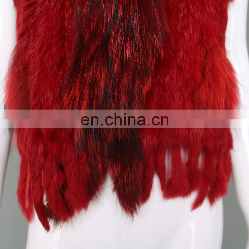 Factory direct supply genuine rabbit fur gilet with fur tassel handmade