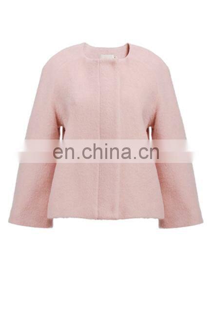 Latest european winter fashion plain color comfortable woollen women coat model