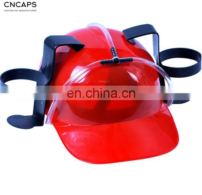 Plastic customized helmet plastic beer drinking cap w / straw and beer holder CNCAPS