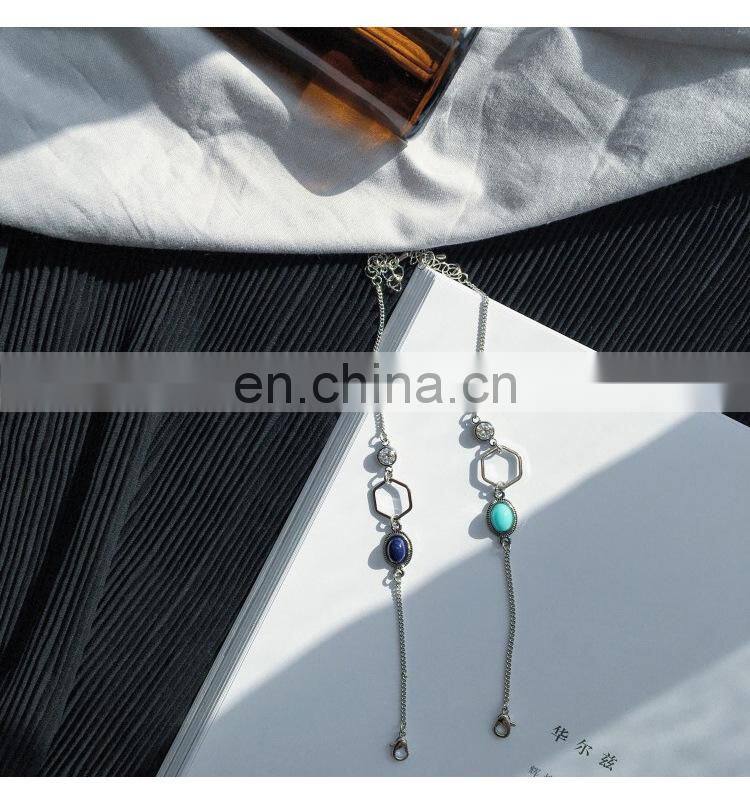 Retro Marble Gemstone Geometric Metal Bracelet