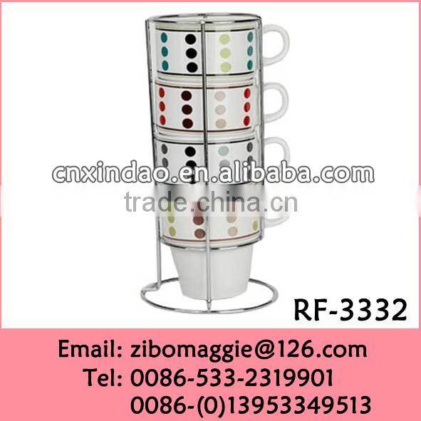 8oz Stackable Ceramic Prormotional Coffee Mug with Rack for Polka Dot Mug