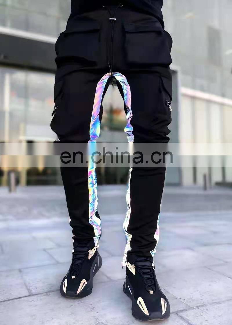 New foreign trade night running reflective strip men's casual pants men's trendy brand hip-hop reflective feet men's pants