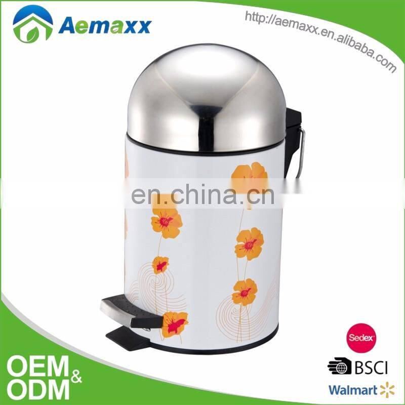 Custom printing color metal steel living room or office dustbin with cover for home decor