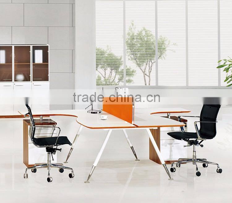 Cheap modern simple design aluminium leg wooden melamine 2 person office workstation with partition