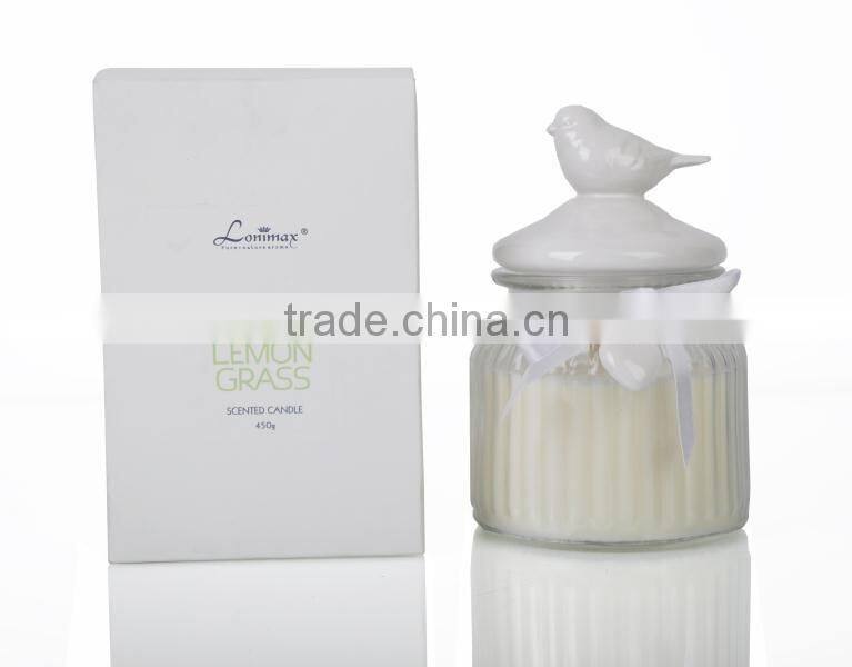 450g Scented Candle glass candle Jar ,Home Decorative wax candle jar with ceramic bird lid SA-2022