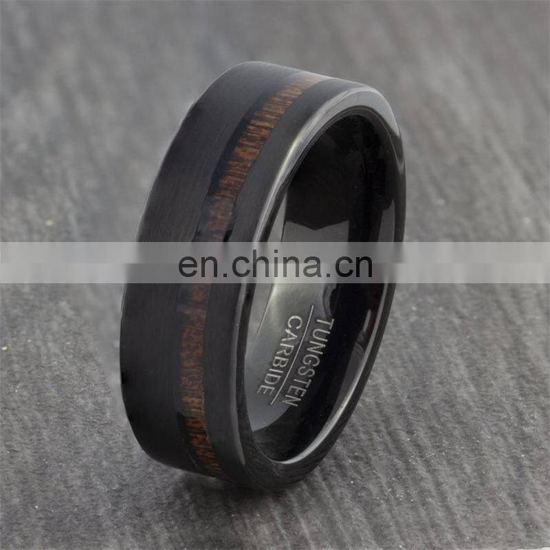 Black Wood GrainStainless Steel Ring Men's Fashion Ring Accessories