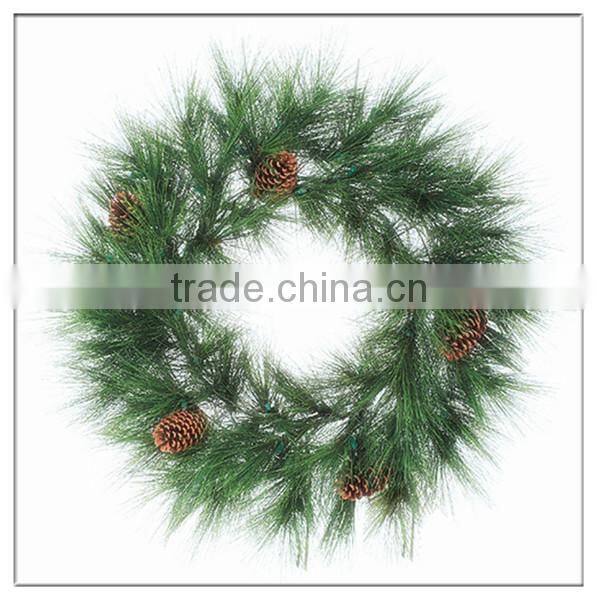 Natural rattan christmas garland with green leaves and berries/luxury led christmas garland